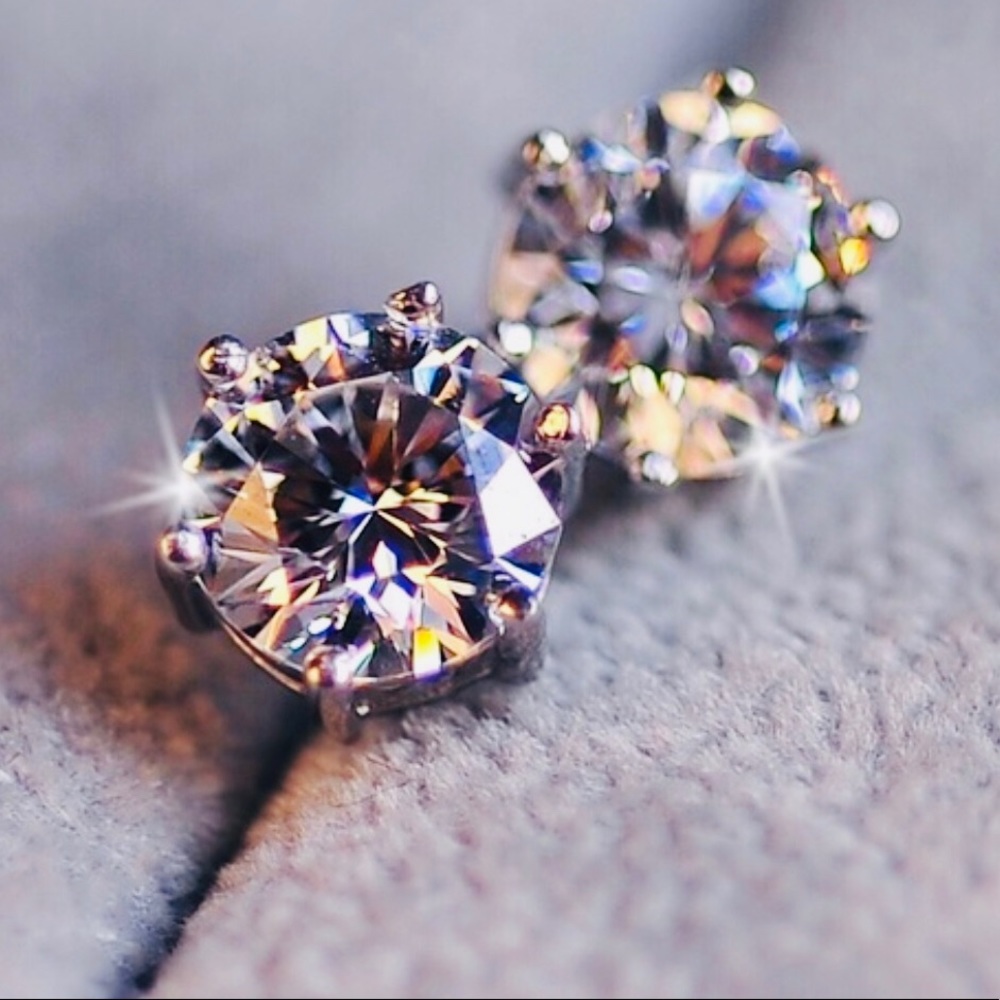 Silver Rounds Sona Stimulated Diamond Earrings